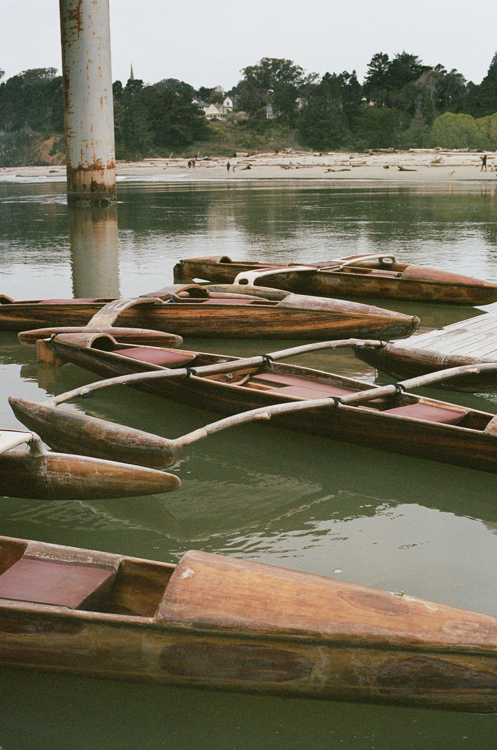 Big River redwood outrigger canoes in Mendocino, California.